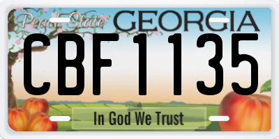 GA license plate CBF1135