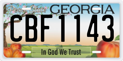 GA license plate CBF1143
