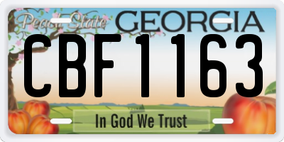 GA license plate CBF1163