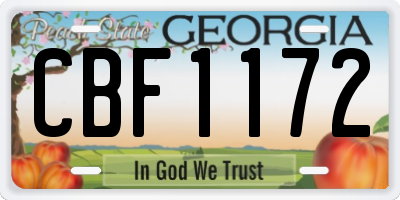 GA license plate CBF1172