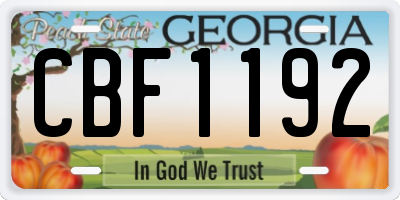 GA license plate CBF1192