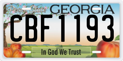 GA license plate CBF1193