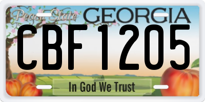 GA license plate CBF1205
