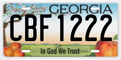 GA license plate CBF1222