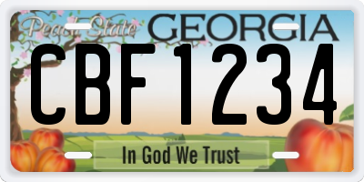GA license plate CBF1234