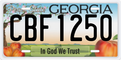 GA license plate CBF1250