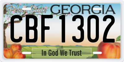 GA license plate CBF1302