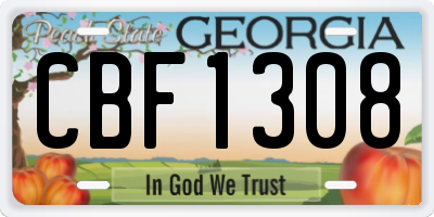 GA license plate CBF1308