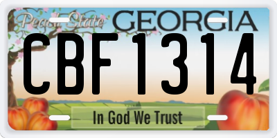 GA license plate CBF1314