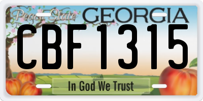 GA license plate CBF1315