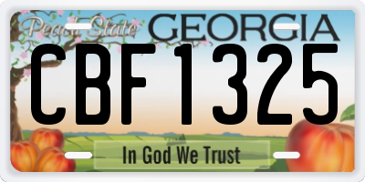 GA license plate CBF1325