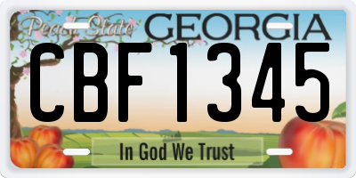GA license plate CBF1345