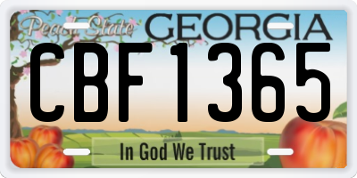GA license plate CBF1365