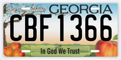 GA license plate CBF1366