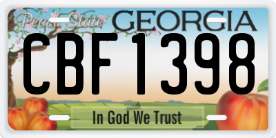 GA license plate CBF1398