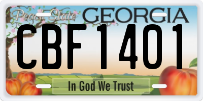 GA license plate CBF1401