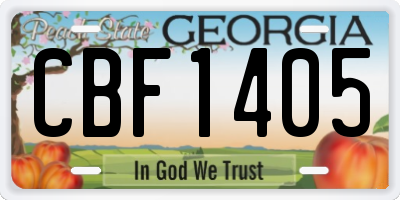 GA license plate CBF1405
