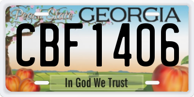 GA license plate CBF1406