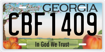 GA license plate CBF1409