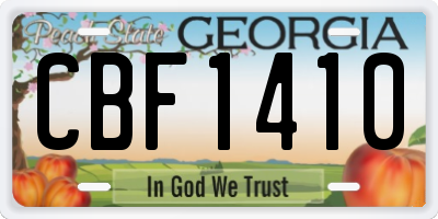 GA license plate CBF1410