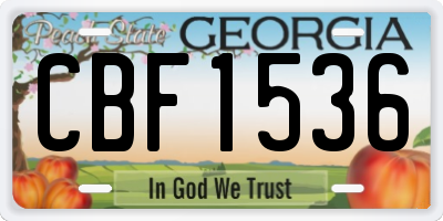 GA license plate CBF1536
