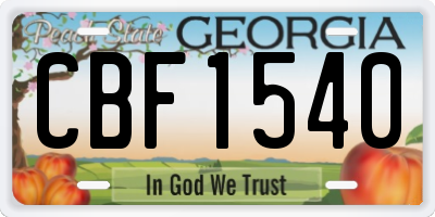 GA license plate CBF1540