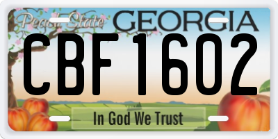 GA license plate CBF1602