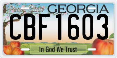 GA license plate CBF1603