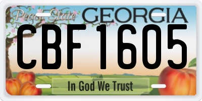 GA license plate CBF1605