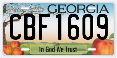 GA license plate CBF1609
