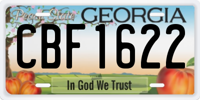GA license plate CBF1622