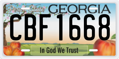 GA license plate CBF1668