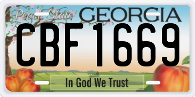 GA license plate CBF1669
