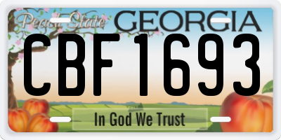GA license plate CBF1693
