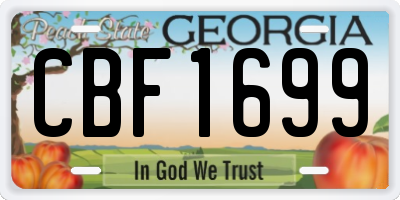 GA license plate CBF1699