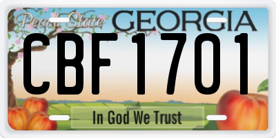GA license plate CBF1701