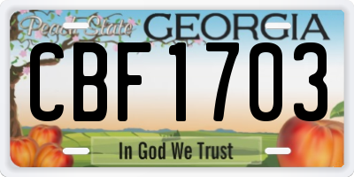 GA license plate CBF1703