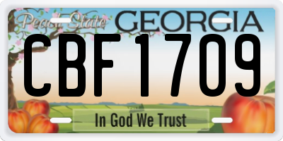 GA license plate CBF1709
