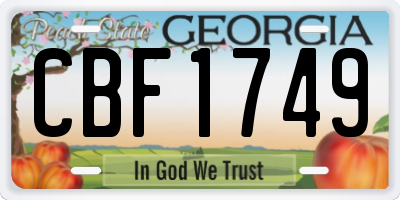 GA license plate CBF1749