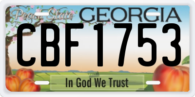 GA license plate CBF1753