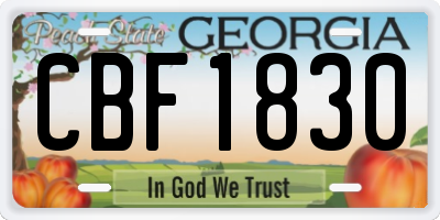 GA license plate CBF1830