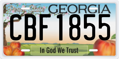 GA license plate CBF1855