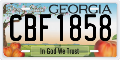 GA license plate CBF1858