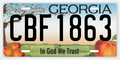 GA license plate CBF1863