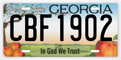 GA license plate CBF1902