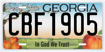 GA license plate CBF1905
