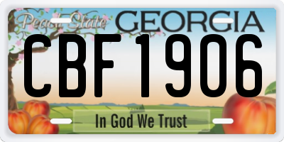 GA license plate CBF1906