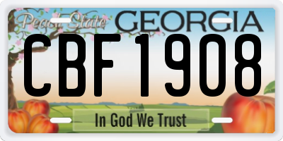 GA license plate CBF1908
