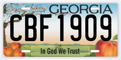 GA license plate CBF1909