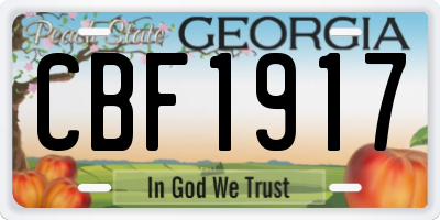 GA license plate CBF1917